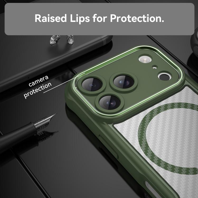 For iPhone 17 Pro Carbon Fiber Texture MagSafe Translucent Phone Case(Green) - iPhone 17 Pro Cases by buy2fix | Online Shopping UK | buy2fix