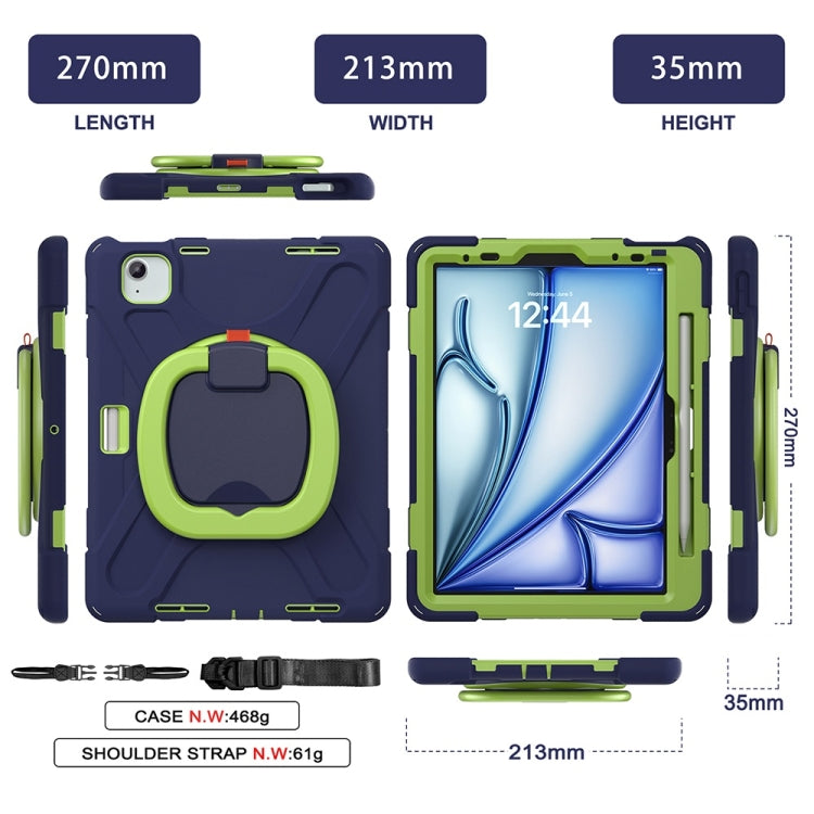 For iPad Air 11 2024 / Air 11 2025 Silicone Hybrid PC Tablet Case with Holder & Shoulder Strap(Navy Blue Lime) by buy2fix