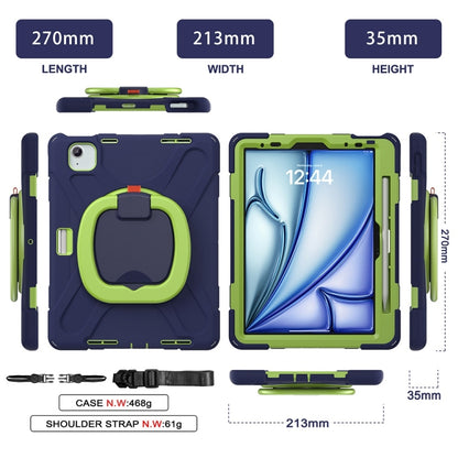 For iPad Air 11 2024 / Air 11 2025 Silicone Hybrid PC Tablet Case with Holder & Shoulder Strap(Navy Blue Lime) by buy2fix