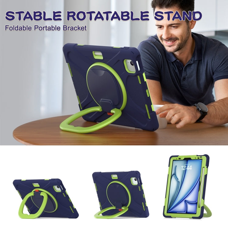 For iPad Air 11 2024 / Air 11 2025 Silicone Hybrid PC Tablet Case with Holder & Shoulder Strap(Navy Blue Lime) by buy2fix