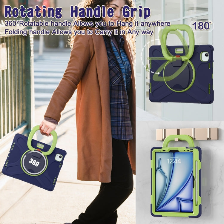 For iPad Air 11 2024 / Air 11 2025 Silicone Hybrid PC Tablet Case with Holder & Shoulder Strap(Navy Blue Lime) by buy2fix