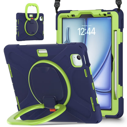 For iPad Air 11 2024 / Air 11 2025 Silicone Hybrid PC Tablet Case with Holder & Shoulder Strap(Navy Blue Lime) by buy2fix