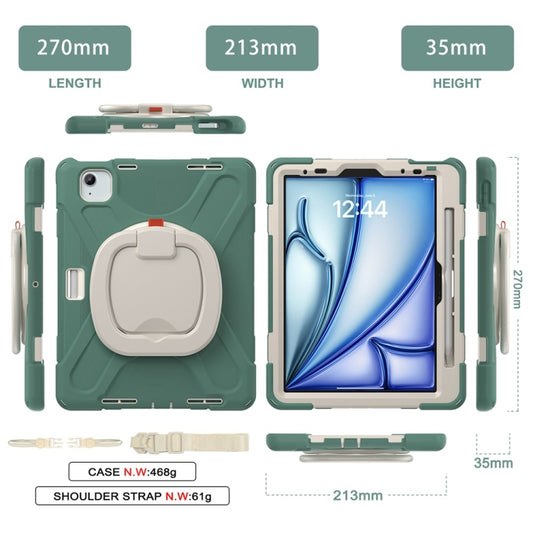 For iPad Air 11 2024 / Air 11 2025 Silicone Hybrid PC Tablet Case with Holder & Shoulder Strap(Emerald Green) by buy2fix