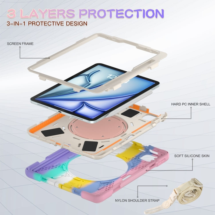 For iPad Air 11 2024 / Air 11 2025 Silicone Hybrid PC Tablet Case with Holder & Shoulder Strap(Colorful Pink) by buy2fix