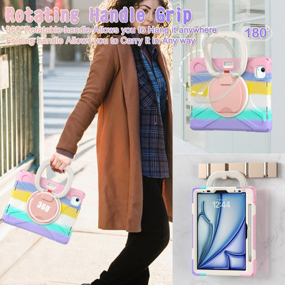 For iPad Air 11 2024 / Air 11 2025 Silicone Hybrid PC Tablet Case with Holder & Shoulder Strap(Colorful Pink) by buy2fix