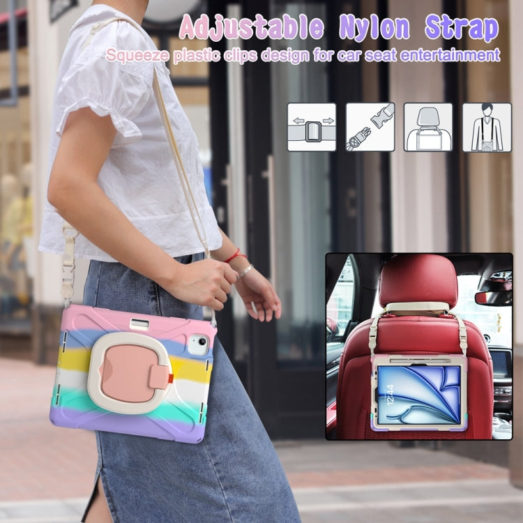 For iPad Air 11 2024 / Air 11 2025 Silicone Hybrid PC Tablet Case with Holder & Shoulder Strap(Colorful Pink) by buy2fix