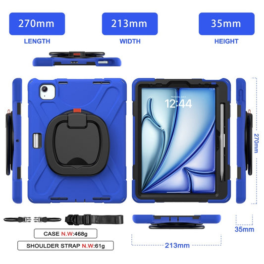 For iPad Air 11 2024 / Air 11 2025 Silicone Hybrid PC Tablet Case with Holder & Shoulder Strap(Blue) by buy2fix