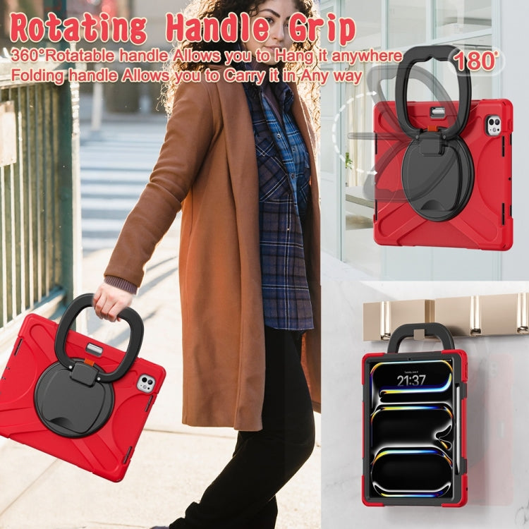 For iPad Pro 11 2024 Silicone Hybrid PC Tablet Case with Holder & Shoulder Strap(Red) - iPad Pro 11 2024 Cases by buy2fix | Online Shopping UK | buy2fix