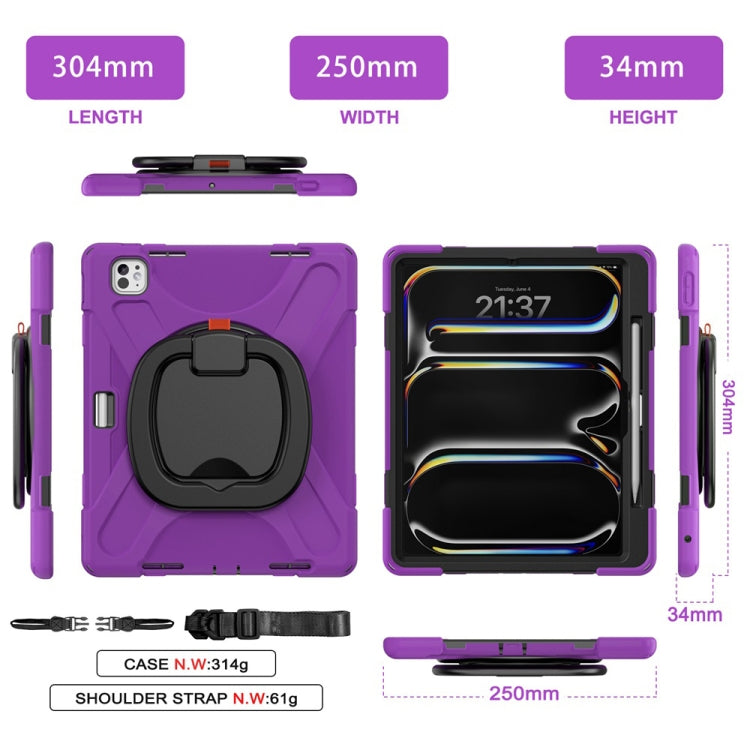 For iPad Pro 11 2024 Silicone Hybrid PC Tablet Case with Holder & Shoulder Strap(Purple) - iPad Pro 11 2024 Cases by buy2fix | Online Shopping UK | buy2fix