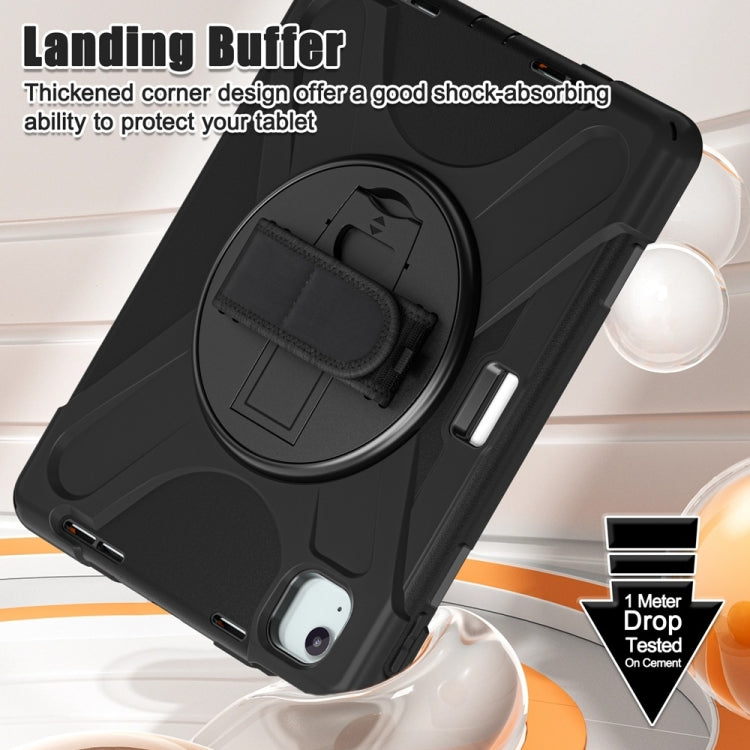 For iPad Air 11 2024 / Air 11 2025 Rotatable Holder Silicone Hybrid PC Tablet Case with Shoulder Strap(Black) by buy2fix