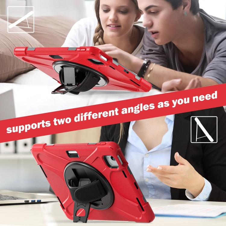 For iPad Air 11 2024 / Air 11 2025 Rotatable Holder Silicone Hybrid PC Tablet Case with Shoulder Strap(Red) by buy2fix