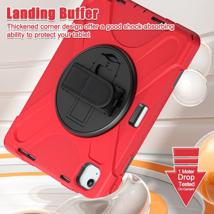 For iPad Air 11 2024 / Air 11 2025 Rotatable Holder Silicone Hybrid PC Tablet Case with Shoulder Strap(Red) by buy2fix