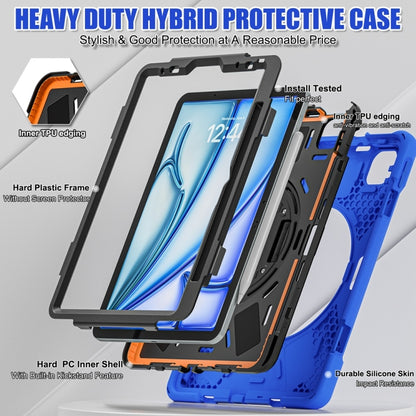 For iPad Air 11 2024 / Air 11 2025 Rotatable Holder Silicone Hybrid PC Tablet Case with Shoulder Strap(Blue) by buy2fix