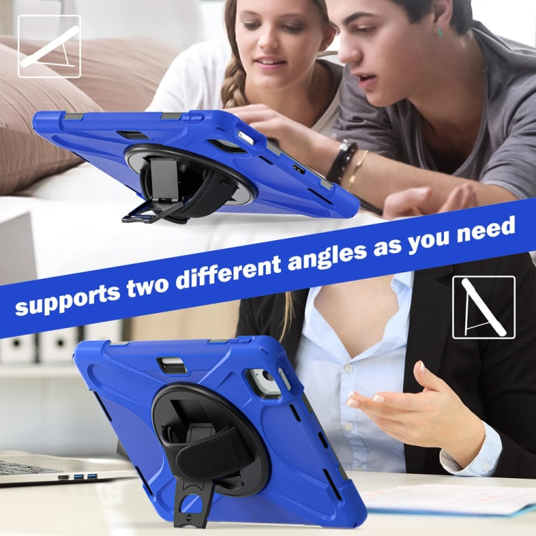 For iPad Air 11 2024 / Air 11 2025 Rotatable Holder Silicone Hybrid PC Tablet Case with Shoulder Strap(Blue) by buy2fix