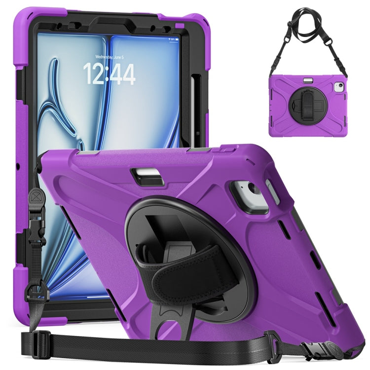 For iPad Air 11 2024 / Air 11 2025 Rotatable Holder Silicone Hybrid PC Tablet Case with Shoulder Strap(Purple) by buy2fix