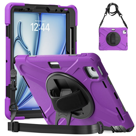 For iPad Air 11 2024 / Air 11 2025 Rotatable Holder Silicone Hybrid PC Tablet Case with Shoulder Strap(Purple) by buy2fix