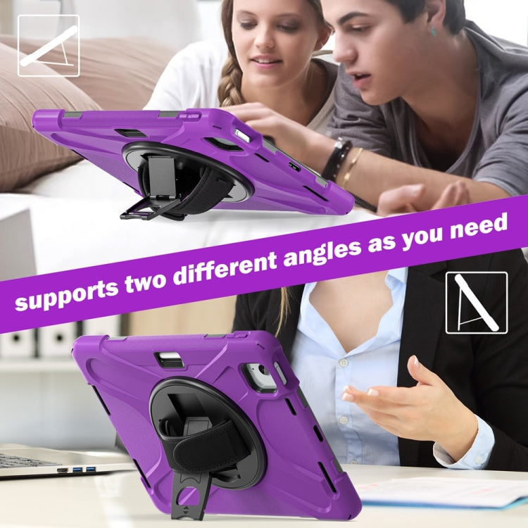 For iPad Air 11 2024 / Air 11 2025 Rotatable Holder Silicone Hybrid PC Tablet Case with Shoulder Strap(Purple) by buy2fix