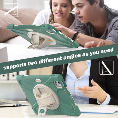For iPad Air 11 2024 / Air 11 2025 Rotatable Holder Silicone Hybrid PC Tablet Case with Shoulder Strap(Emreald Green) by buy2fix