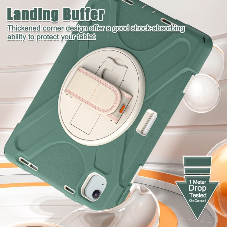 For iPad Air 11 2024 / Air 11 2025 Rotatable Holder Silicone Hybrid PC Tablet Case with Shoulder Strap(Emreald Green) by buy2fix