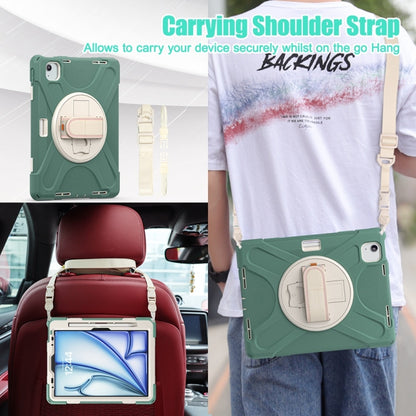 For iPad Air 11 2024 / Air 11 2025 Rotatable Holder Silicone Hybrid PC Tablet Case with Shoulder Strap(Emreald Green) by buy2fix