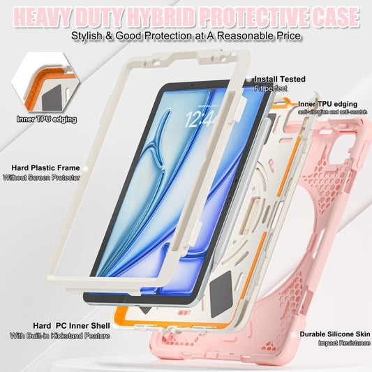 For iPad Air 11 2024 / Air 11 2025 Rotatable Holder Silicone Hybrid PC Tablet Case with Shoulder Strap(Cherry Blossom Pink) by buy2fix