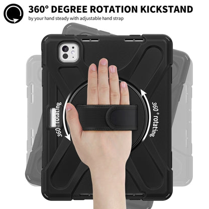 For iPad Pro 11 2025 / 2024 Rotatable Holder Silicone Hybrid PC Tablet Case with Shoulder Strap(Black) by buy2fix