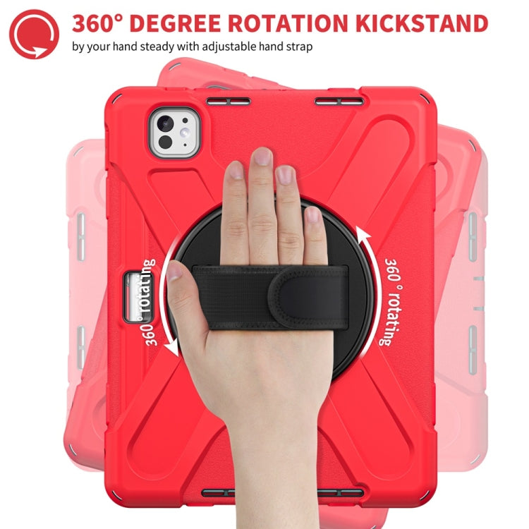 For iPad Pro 11 2025 / 2024 Rotatable Holder Silicone Hybrid PC Tablet Case with Shoulder Strap(Red) by buy2fix