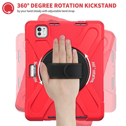 For iPad Pro 11 2025 / 2024 Rotatable Holder Silicone Hybrid PC Tablet Case with Shoulder Strap(Red) by buy2fix