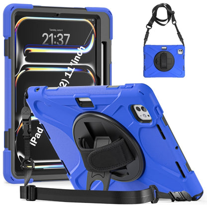 For iPad Pro 11 2025 / 2024 Rotatable Holder Silicone Hybrid PC Tablet Case with Shoulder Strap(Blue) by buy2fix