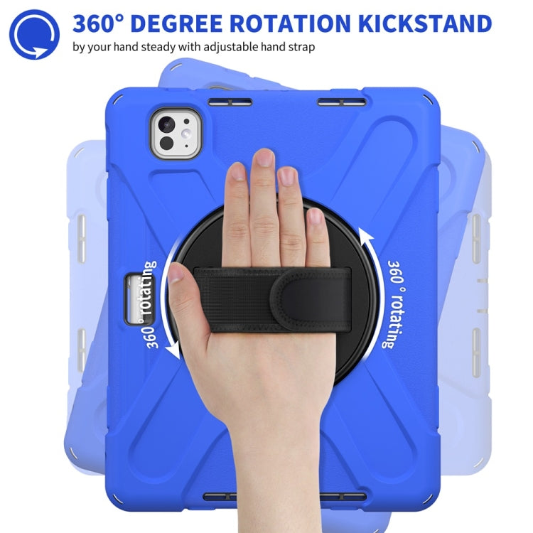 For iPad Pro 11 2025 / 2024 Rotatable Holder Silicone Hybrid PC Tablet Case with Shoulder Strap(Blue) by buy2fix