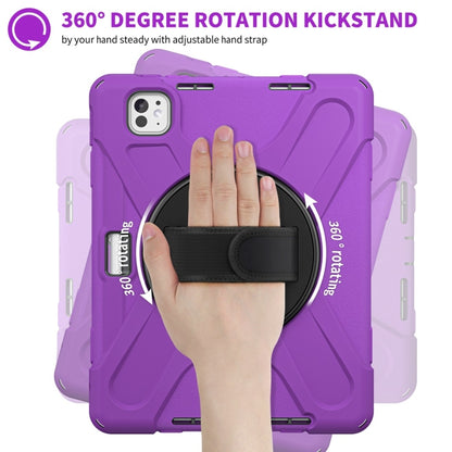 For iPad Pro 11 2025 / 2024 Rotatable Holder Silicone Hybrid PC Tablet Case with Shoulder Strap(Purple) by buy2fix