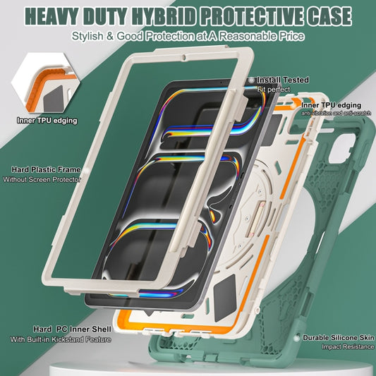 For iPad Pro 11 2025 / 2024 Rotatable Holder Silicone Hybrid PC Tablet Case with Shoulder Strap(Emreald Green) by buy2fix