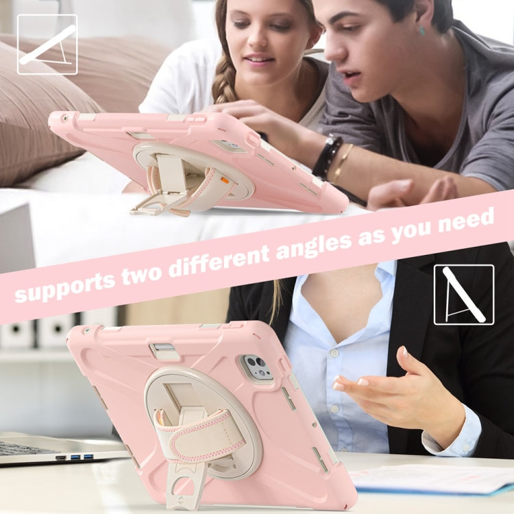 For iPad Pro 11 2024 Rotatable Holder Silicone Hybrid PC Tablet Case with Shoulder Strap(Cherry Blossom Pink) - iPad Pro 11 2024 Cases by buy2fix | Online Shopping UK | buy2fix