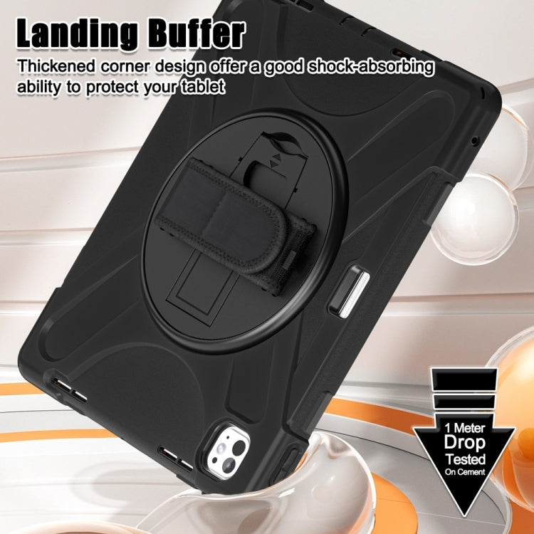 For iPad Pro 13 2025 / 2024 Rotatable Holder Silicone Hybrid PC Tablet Case with Shoulder Strap(Black) by buy2fix