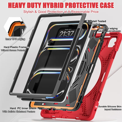 For iPad Pro 13 2025 / 2024 Rotatable Holder Silicone Hybrid PC Tablet Case with Shoulder Strap(Red) by buy2fix