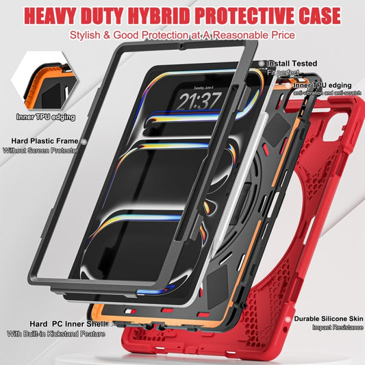 For iPad Pro 13 2025 / 2024 Rotatable Holder Silicone Hybrid PC Tablet Case with Shoulder Strap(Red) by buy2fix
