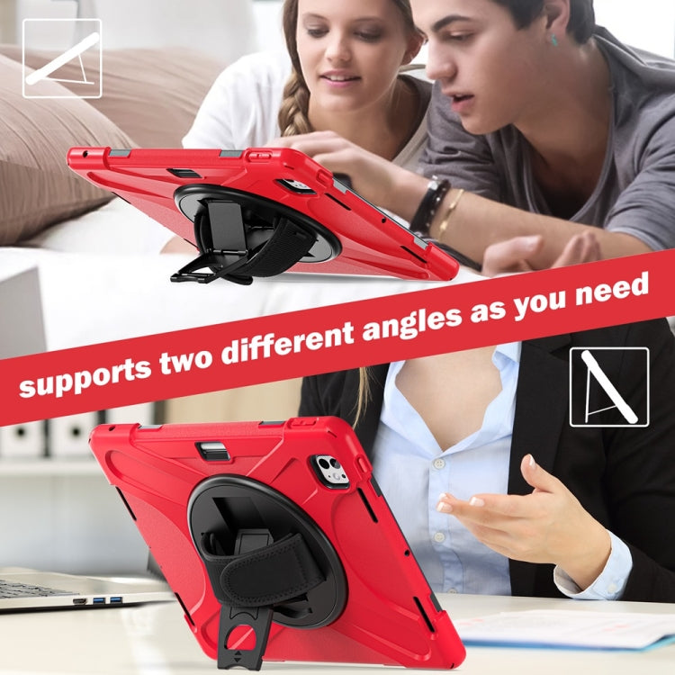 For iPad Pro 13 2025 / 2024 Rotatable Holder Silicone Hybrid PC Tablet Case with Shoulder Strap(Red) by buy2fix