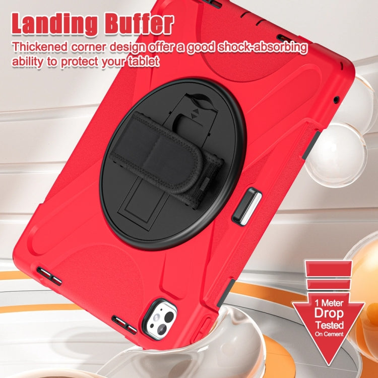 For iPad Pro 13 2025 / 2024 Rotatable Holder Silicone Hybrid PC Tablet Case with Shoulder Strap(Red) by buy2fix