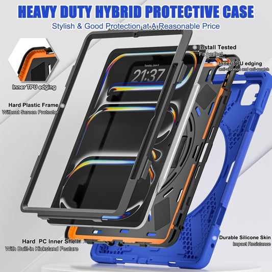 For iPad Pro 13 2025 / 2024 Rotatable Holder Silicone Hybrid PC Tablet Case with Shoulder Strap(Blue) by buy2fix