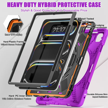 For iPad Pro 13 2025 / 2024 Rotatable Holder Silicone Hybrid PC Tablet Case with Shoulder Strap(Purple) by buy2fix