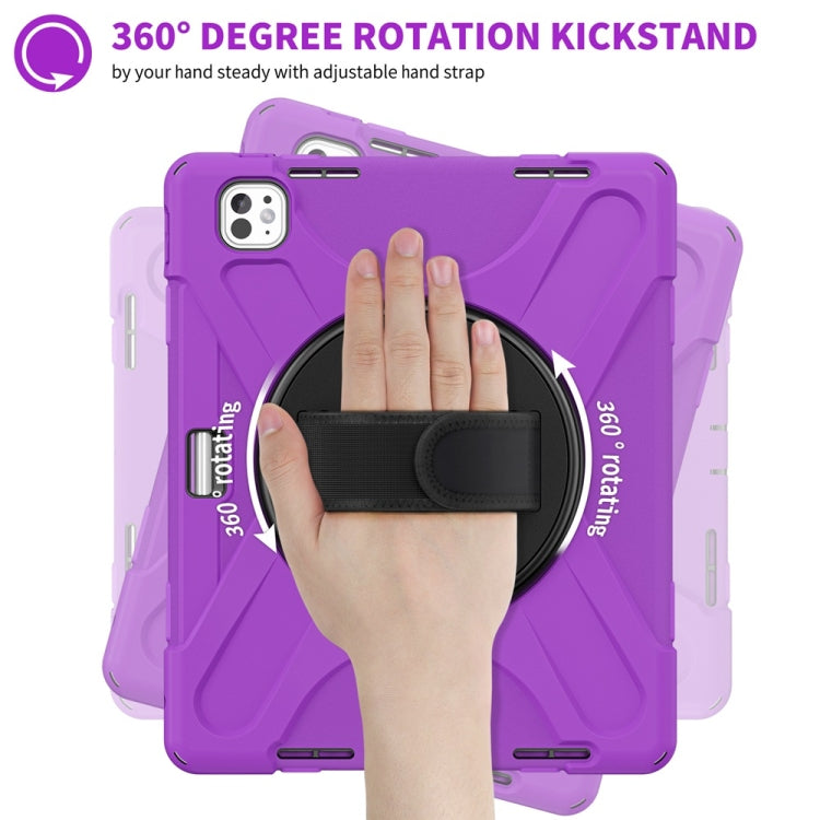 For iPad Pro 13 2025 / 2024 Rotatable Holder Silicone Hybrid PC Tablet Case with Shoulder Strap(Purple) by buy2fix