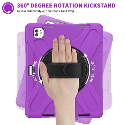For iPad Pro 13 2025 / 2024 Rotatable Holder Silicone Hybrid PC Tablet Case with Shoulder Strap(Purple) by buy2fix