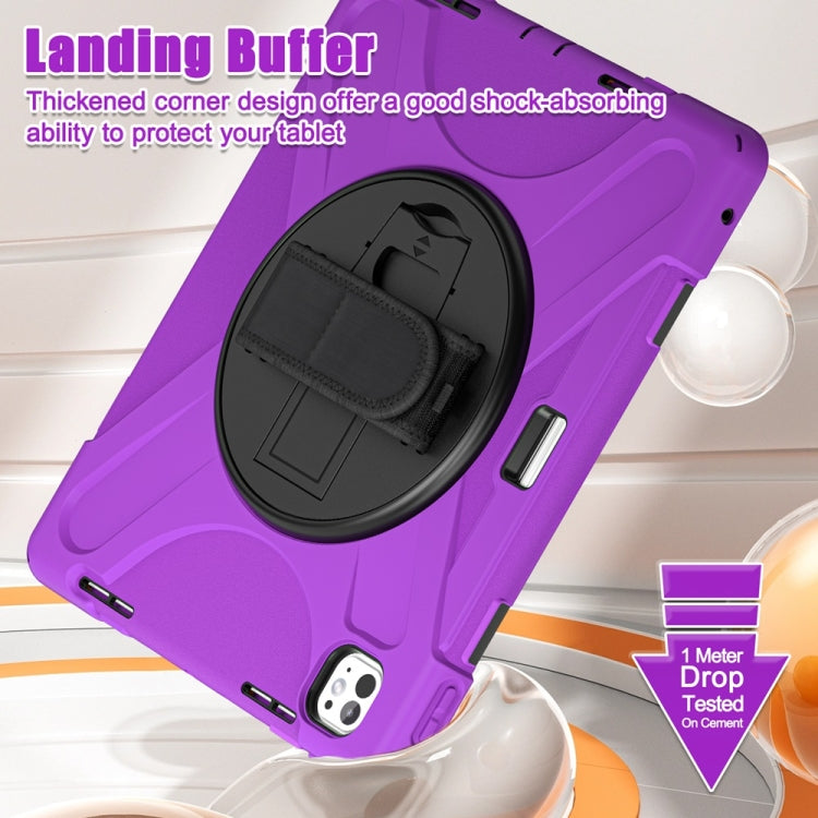 For iPad Pro 13 2025 / 2024 Rotatable Holder Silicone Hybrid PC Tablet Case with Shoulder Strap(Purple) by buy2fix
