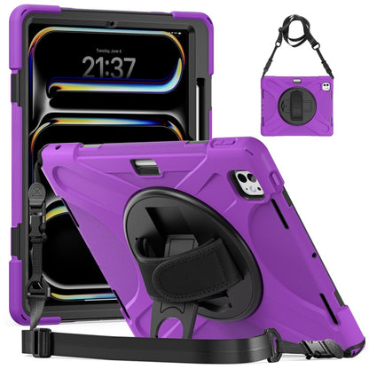 For iPad Pro 13 2025 / 2024 Rotatable Holder Silicone Hybrid PC Tablet Case with Shoulder Strap(Purple) by buy2fix
