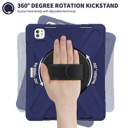 For iPad Pro 13 2025 / 2024 Rotatable Holder Silicone Hybrid PC Tablet Case with Shoulder Strap(Navy Blue) by buy2fix