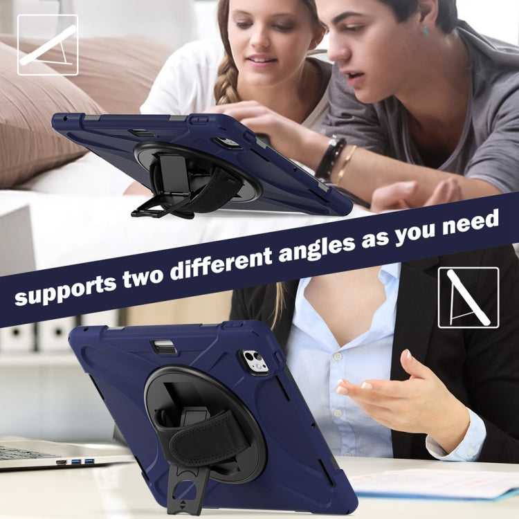 For iPad Pro 13 2025 / 2024 Rotatable Holder Silicone Hybrid PC Tablet Case with Shoulder Strap(Navy Blue) by buy2fix