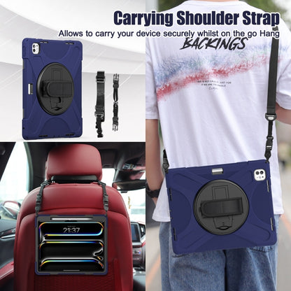 For iPad Pro 13 2025 / 2024 Rotatable Holder Silicone Hybrid PC Tablet Case with Shoulder Strap(Navy Blue) by buy2fix