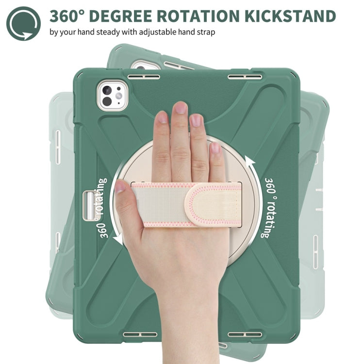 For iPad Pro 13 2025 / 2024 Rotatable Holder Silicone Hybrid PC Tablet Case with Shoulder Strap(Emreald Green) by buy2fix