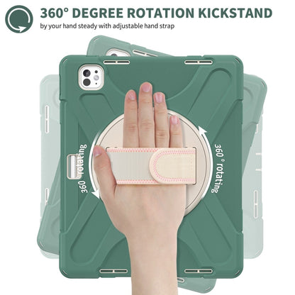 For iPad Pro 13 2025 / 2024 Rotatable Holder Silicone Hybrid PC Tablet Case with Shoulder Strap(Emreald Green) by buy2fix
