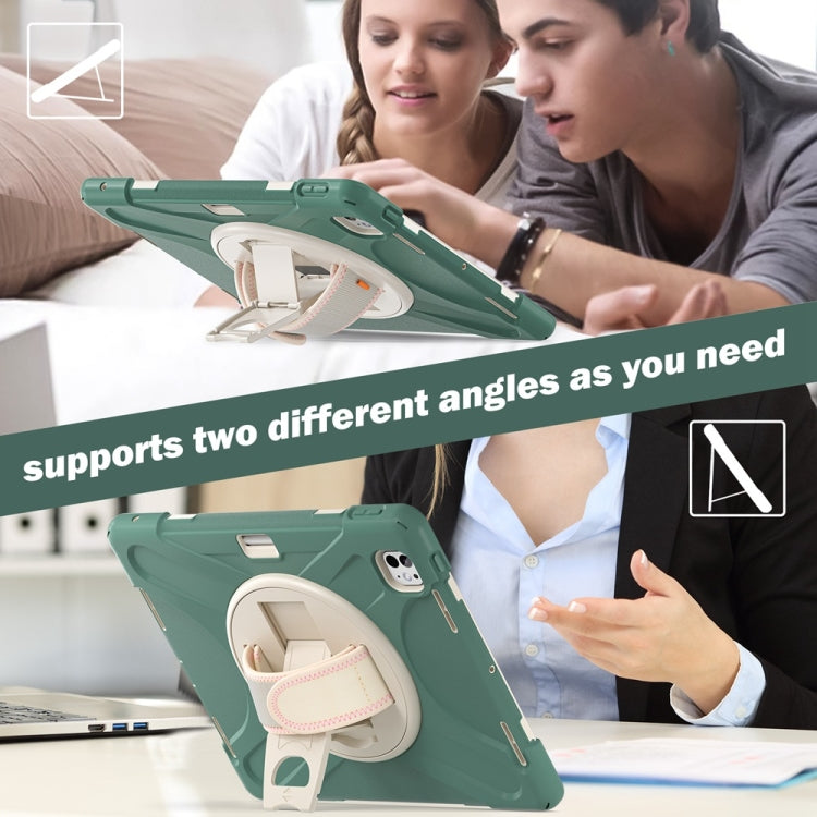 For iPad Pro 13 2025 / 2024 Rotatable Holder Silicone Hybrid PC Tablet Case with Shoulder Strap(Emreald Green) by buy2fix